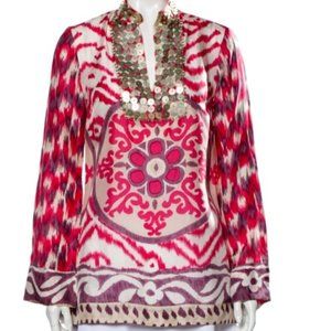 Tory Burch Ivest 100% Silk Tunic Embelished Top
